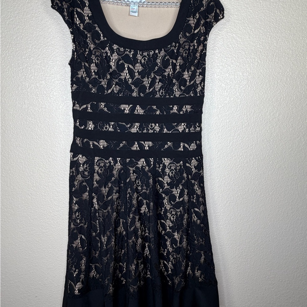 Joseph Ribkoff Black and Cream Lace Midi Dress